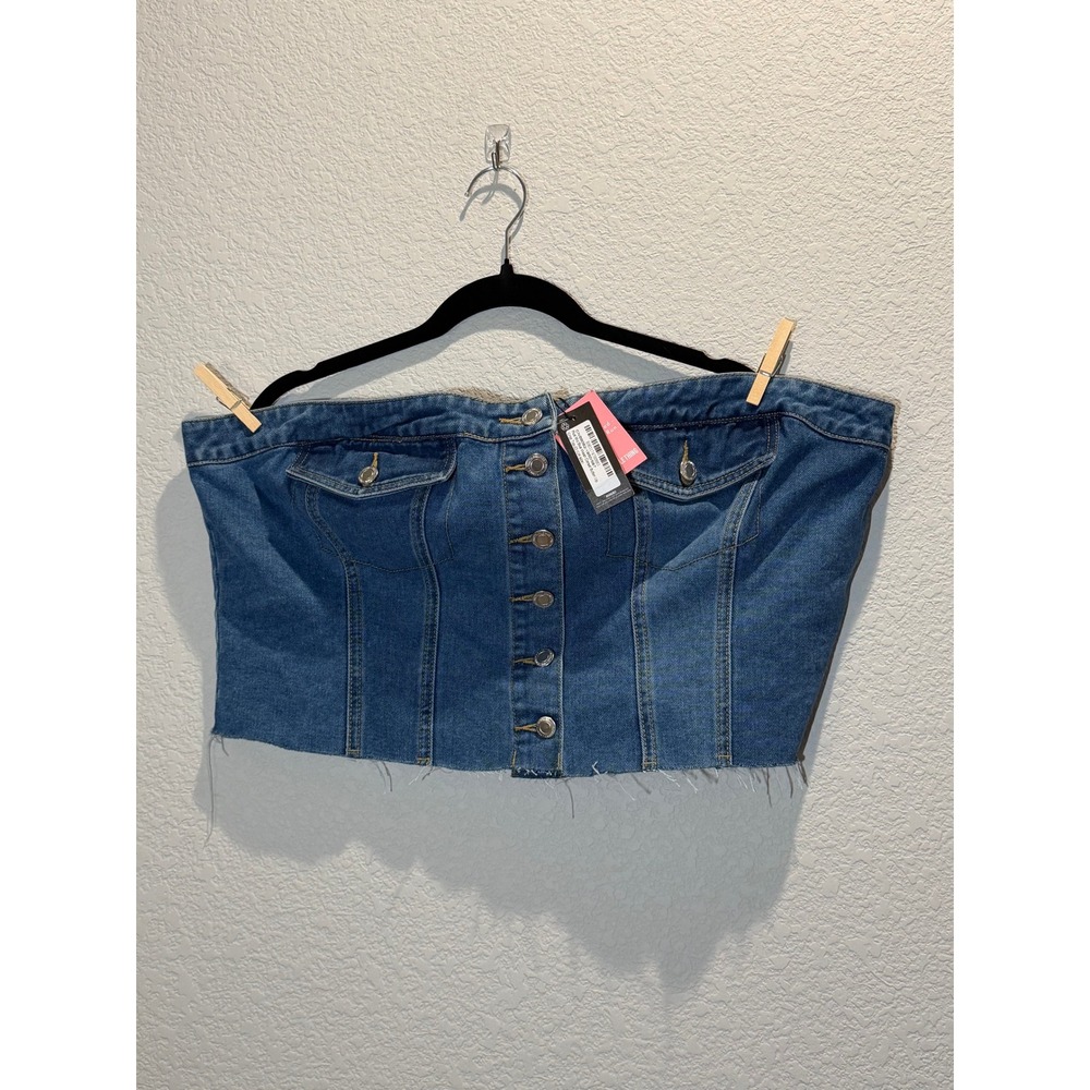 PrettyLittleThing Denim Top Plus Sz 22 Button Front Strapless Jean‎ Bustier Y2K